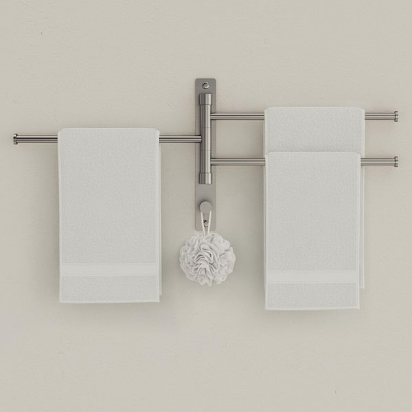 Rotatable and Adjustable Towel Rack Stainless Steel Wall-Mounted Saving Space in Brushed Nickel