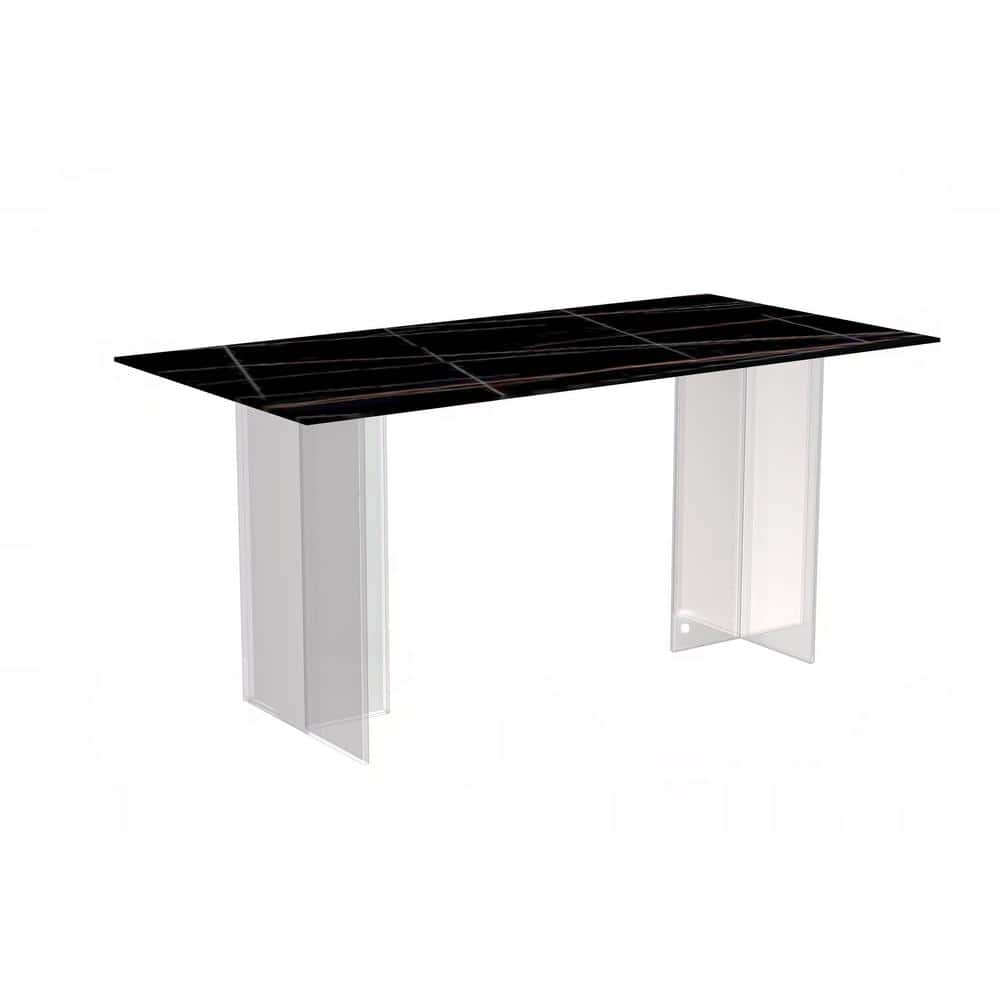 Kova Modern Black/Gold Sintered Stone 55.11 in. Trestle Dining Table Seats 4