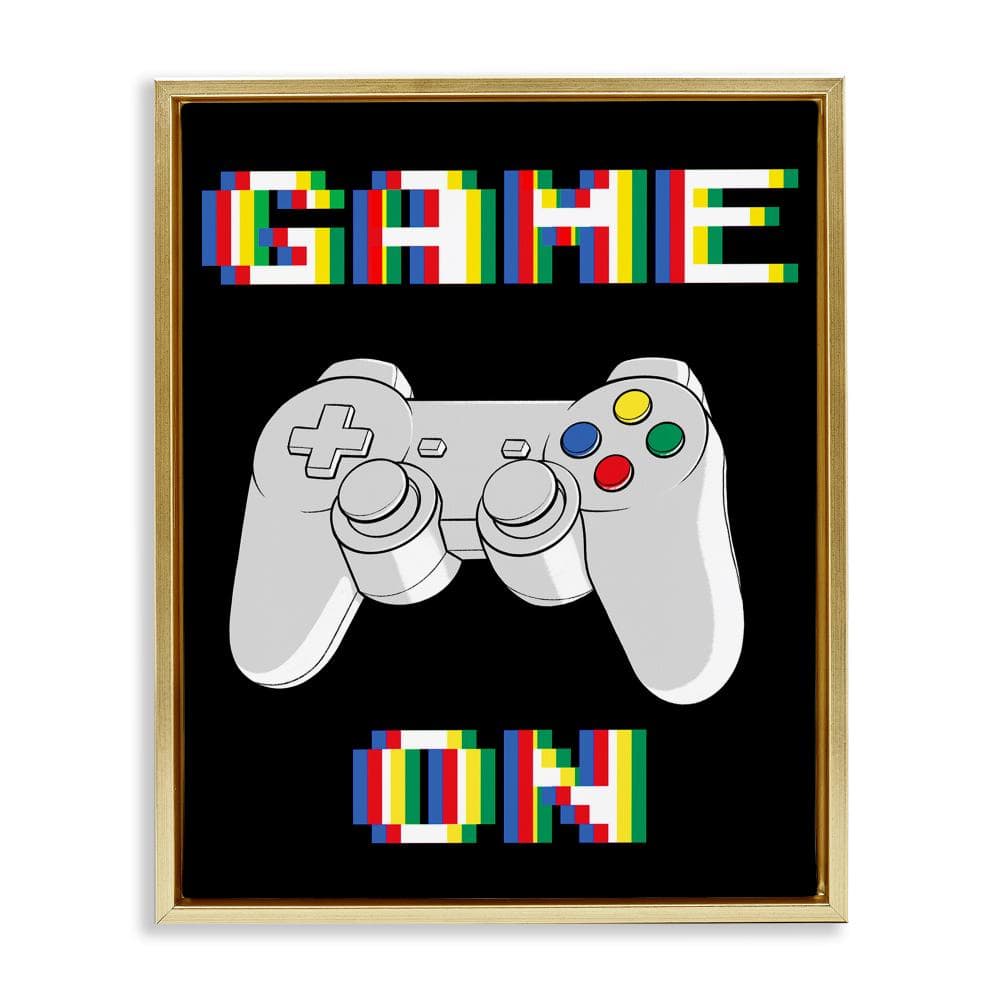 Colorful Digital Game On Gold Framed Floater Canvas Wall Art, design by Marcus Prime
