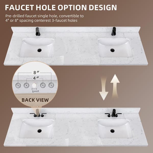Zeafive Kar 66.3 in. W x 22 in. D Engineered Stone White