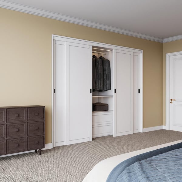 96 in. x 80 in. Paneled 1-Lite Blank Pattern White Primed MDF Sliding Door with Hardware Kit