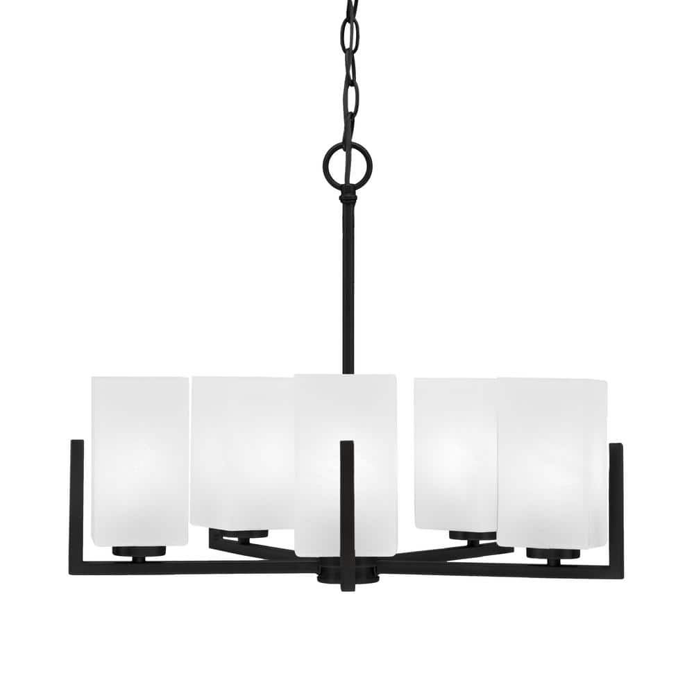 Cottonwood 20 in. 5 Light Matte Black Chandelier with 3.5 in. Square White 