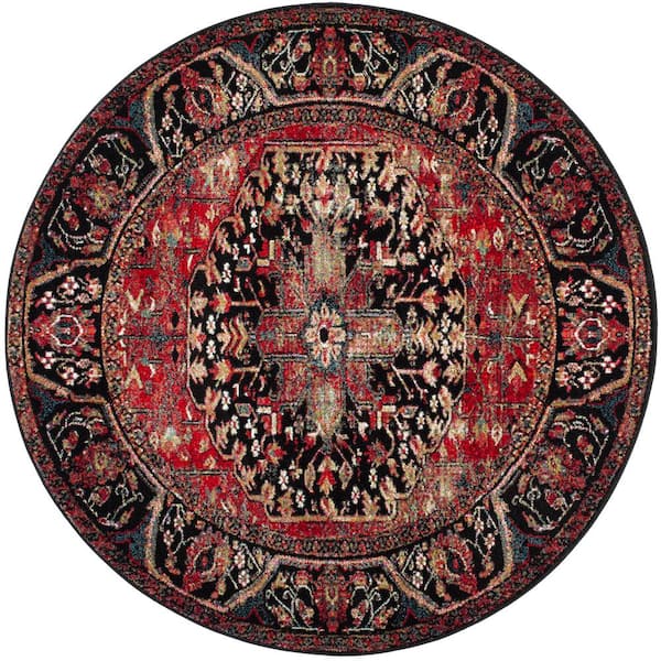 SAFAVIEH Vintage Hamadan Red/Multi Doormat 3 ft. x 3 ft. Antique Medallion Round Area Rug