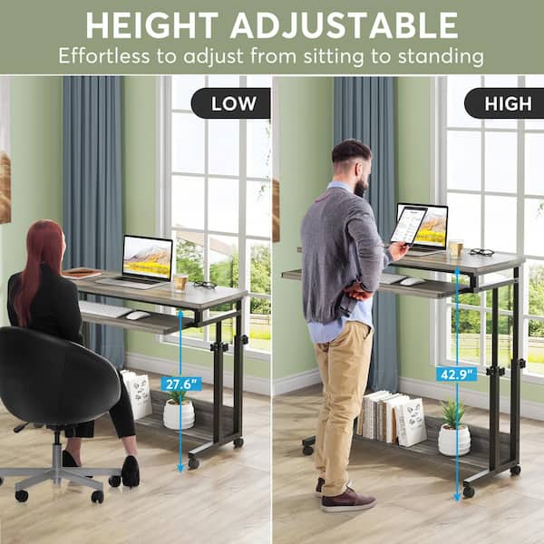BYBLIGHT Moronia 31.5 in. Brown Portable Laptop Desk, Height Adjustable Laptop Rolling Table with Keyboard Tray on Wheels