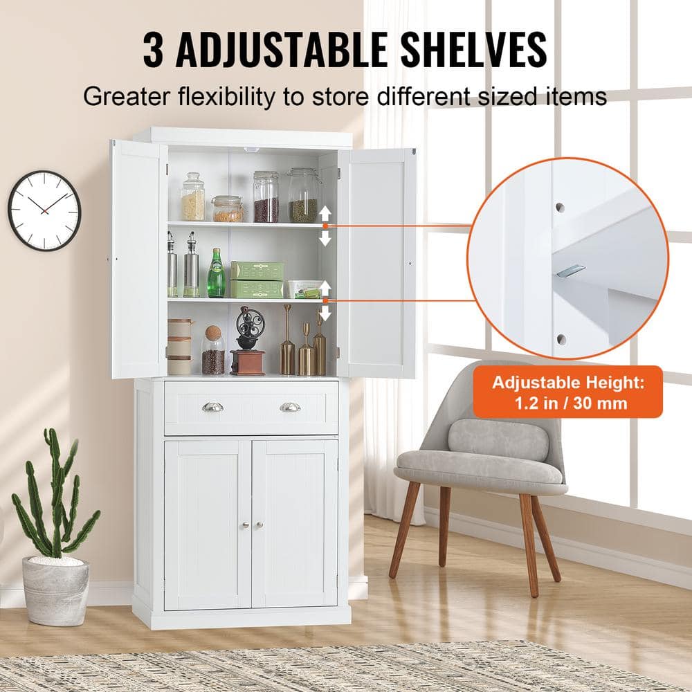 Pearl White 72" Tall Kitchen Pantry Storage Cabinet with Adjustable Shelves