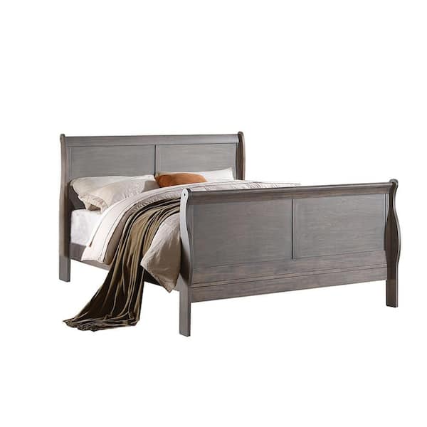 Louis Philippe III Gray Wood Frame Queen Platform Bed