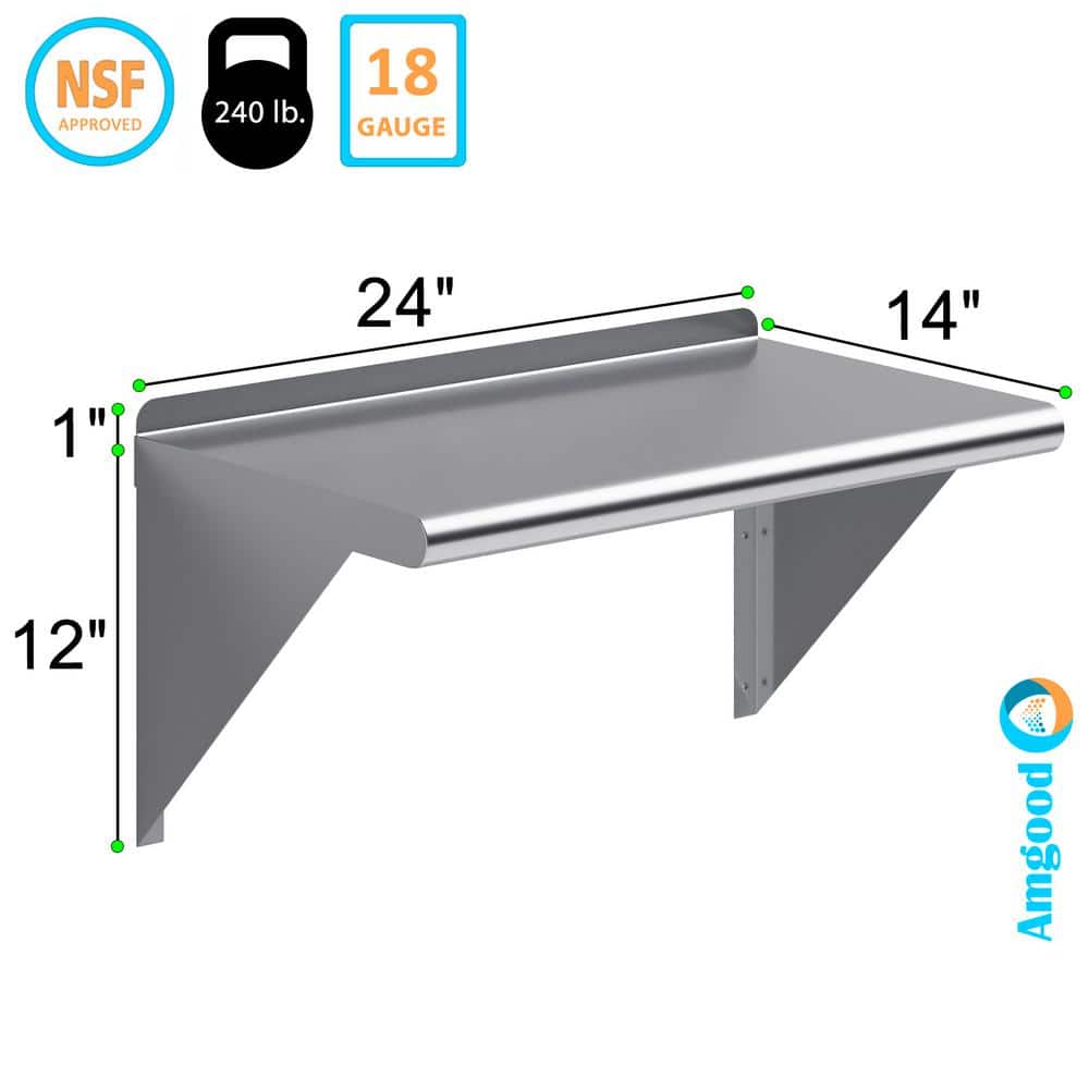 24" x 14" Stainless Steel Wall Shelf with Brackets