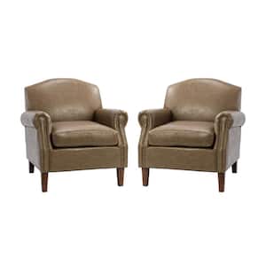 Gianluigi Taupe Vegan Leather Armchair with Rolled Arms and Nailhead Trim (Set of 2)