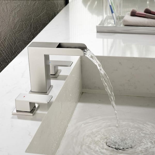 Ana 8 in. Widespread Double Handle Bathroom Faucet with Drain Kit Included in Brush Nickel