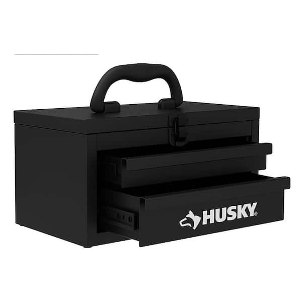 10 in. Matte Black Metal Mini Portable Tool Box with 2-Drawers