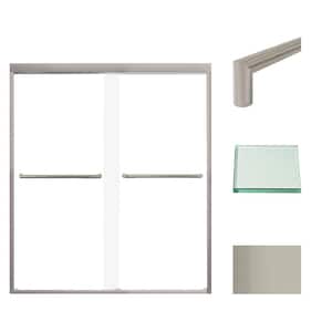 Frederick 59 in. W x 66 in. H Sliding Semi-Frameless Shower Door in Brushed Stainless with Clear Glass