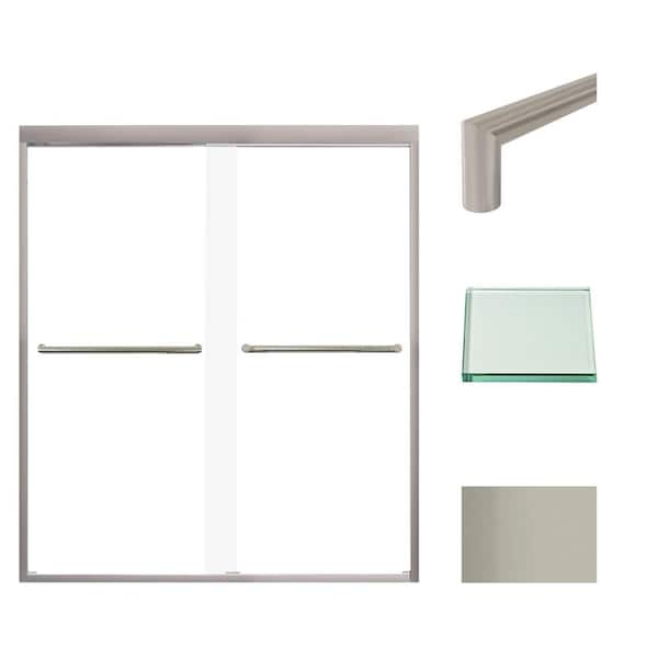 Transolid Frederick 59 in. W x 66 in. H Sliding Semi-Frameless Shower Door in Brushed Stainless with Clear Glass