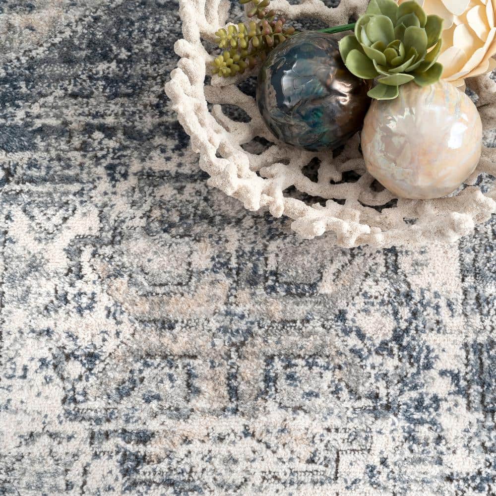 Blue 9' x 12' Medallion Synthetic Easy Care Rug