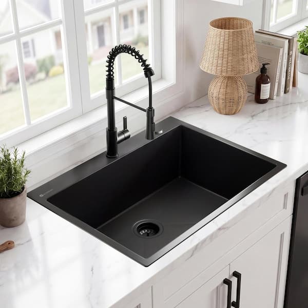 Glacier Bay 33 in. Drop-in Single Bowl 18 Gauge Black Stainless