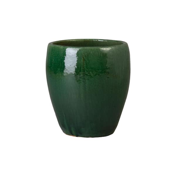 Ossal 14 in. Deep Green Ceramic Round Planter (14 in. D x 16 in. H) High-Fire Treatment with Drainage Hole