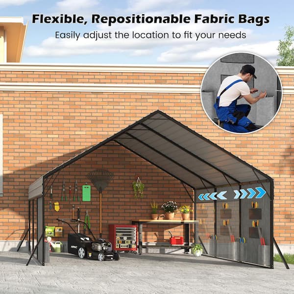 15 ft. W x 20 ft. D Galvanized Steel Carport, Heavy Duty Car Canopy and Shelter, Fixed Carport
