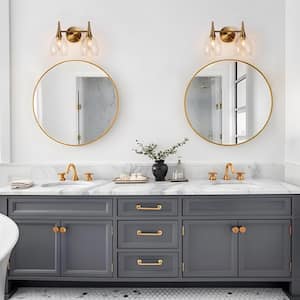 Modern Plated Brass 2-Light Vanity Light Contemporary Bathroom Wall Light with Oval Hammered Glass Shades for Bathroom