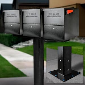 Package Master X3 Locking Post Mount Mailbox Combo Kit, Black, Surface Mount Post, 3-Compartment High Security Cluster