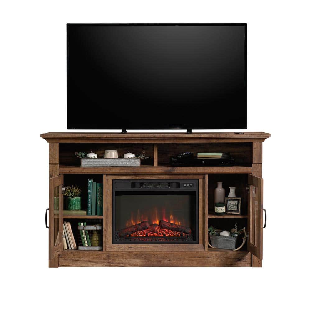 Vintage Oak Rustic Entertainment Center with Electric Fireplace