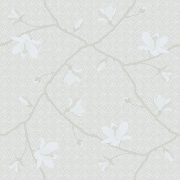 Brewster Grey Magnolia Branch Paper Strippable Roll (Covers 57.5 sq. ft.)