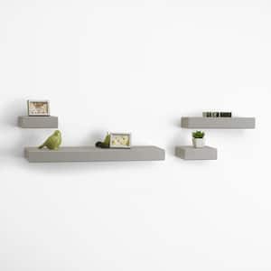 4-Piece Distressed Light Gray Wood Floating Chunky Decorative Wall Shelf Set