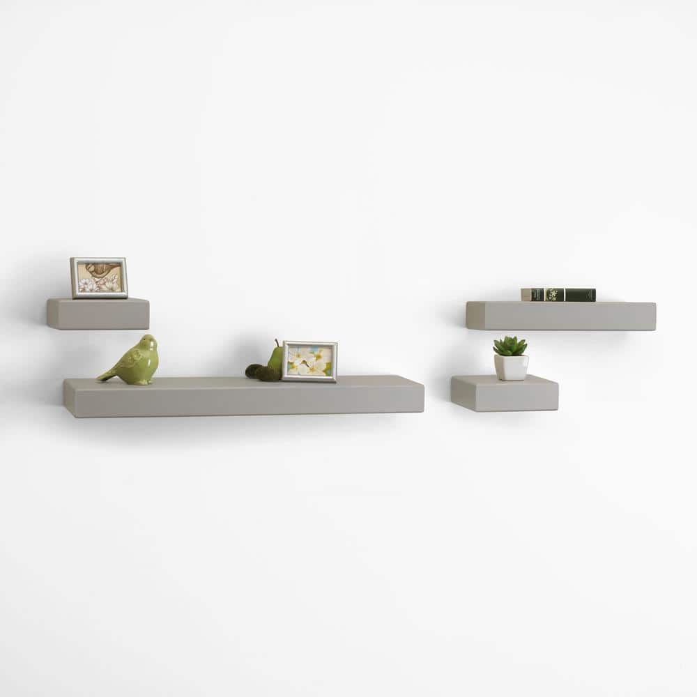 Light Gray Chunky Wood Floating Wall Shelf Set of 4