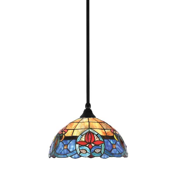 Unbranded Sparta 100-Watt 1-Light Matte Black Shaded Pendant Light Mini Pendant with 12 in. Sierra Art Glass, No Bulb Included