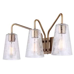 Everly 24 in. 3-Light Gold Vanity Light with Crackle Glass Shades