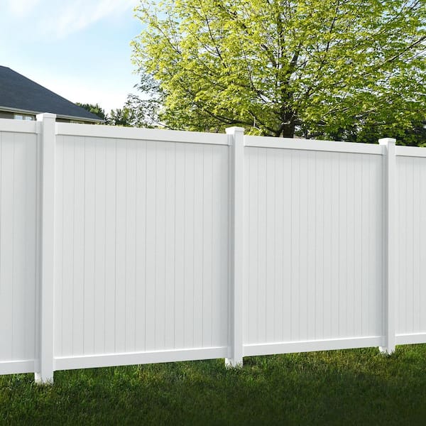WamBam Fence 6 ft. H x 6 ft. W No Dig Cambridge Flat Top White