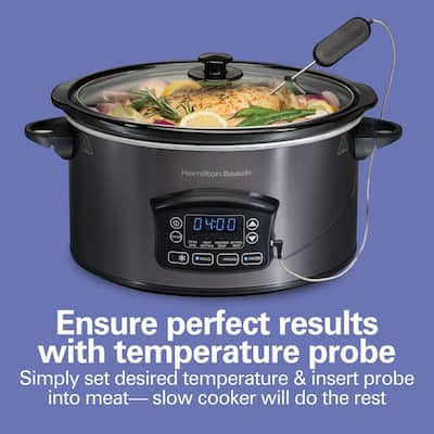 6 qt. Gray Programmable Slow Cooker with Defrost and Temperature Probe