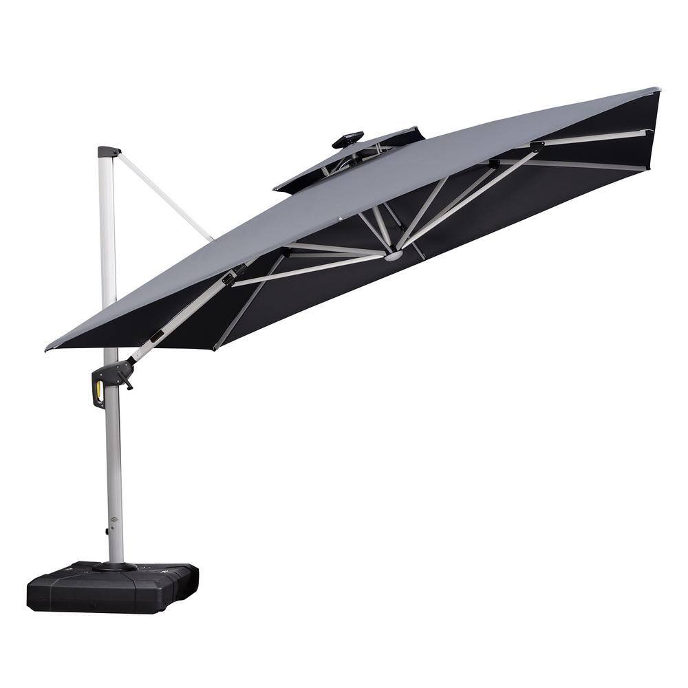 PURPLE LEAF 11 ft. Square Aluminum Solar Powered LED Patio Cantilever Offset Umbrella with