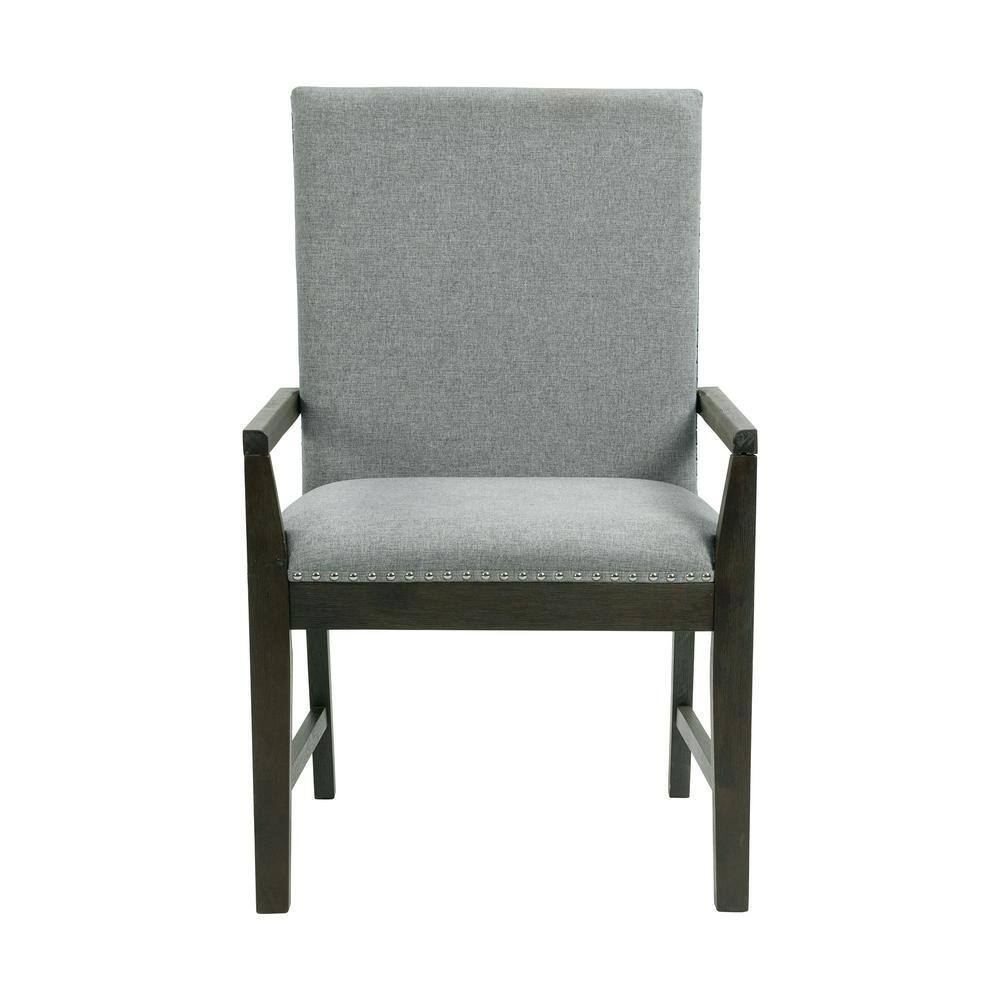 Holden Transitional Gray Fabric Upholstered Armchairs with Chrome Accents - Set of 2