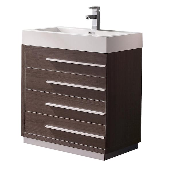 Fresca Livello 30 in. Bath Vanity in Gray Oak with Acrylic Vanity Top in White with White Basin