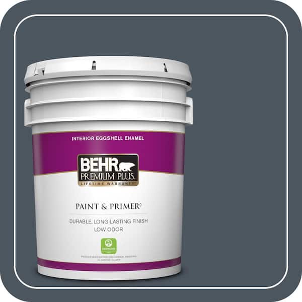 BEHR PREMIUM PLUS 5 gal. #N480-7 Midnight Blue Eggshell Enamel Low Odor Interior Paint & Primer