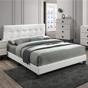 Faux White Leather Upholstered Full Bed