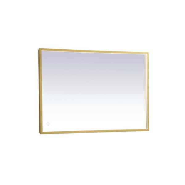 Unbranded Timeless Home 24 in. W x 36 in. H Modern Rectangular Aluminum Framed LED Bathroom Vanity Mirror in Brass
