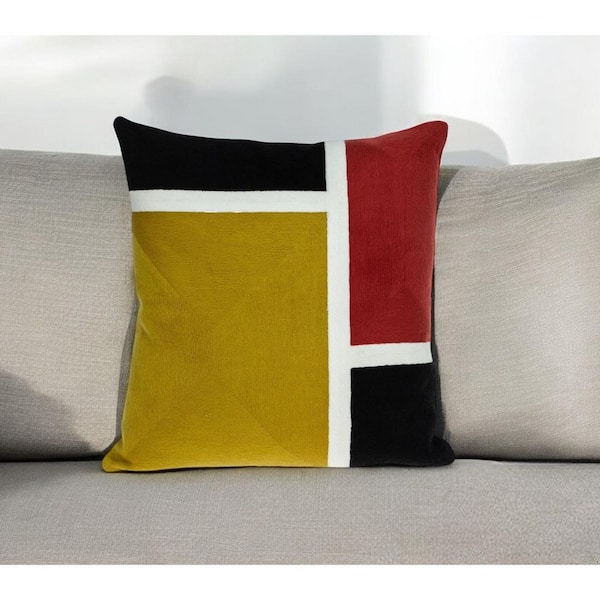 Mustard, Yellow, Black Geometric Polyester 20 in. x 20 in. Throw Pillow