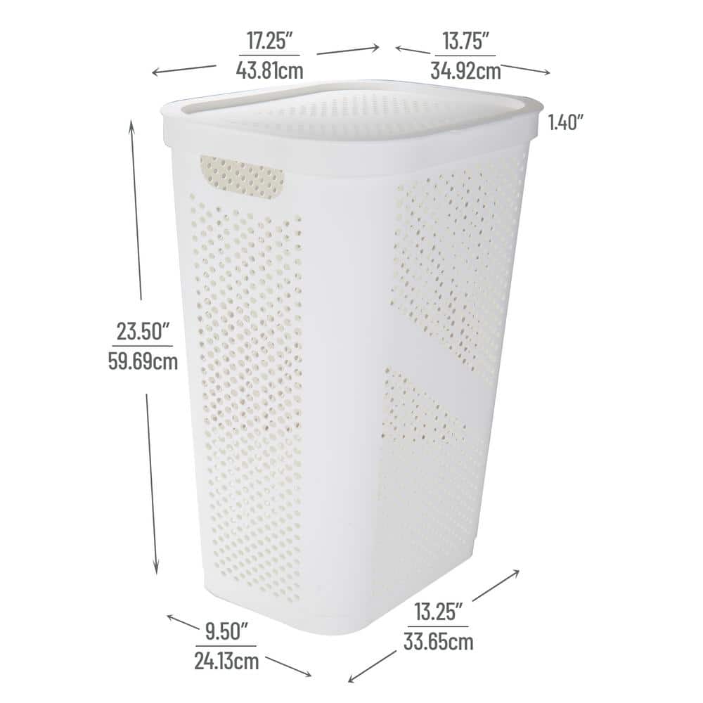 White Plastic Collapsible Upright Laundry Hamper with Lid
