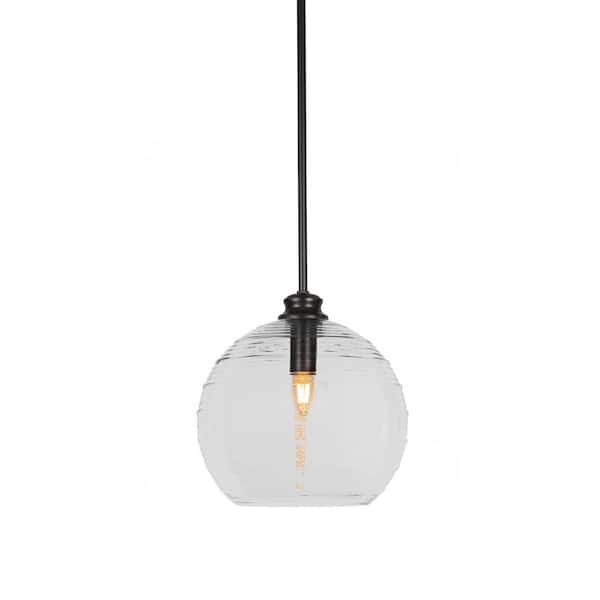 Unbranded Melbourne 60-Watt 1-Light Matte Black Shaded Mini Pendant Light with Glass Shade