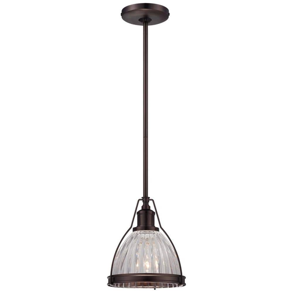 8'' Mini Pendant Light in Dark Brushed Bronze with Ribbed Clear Glass