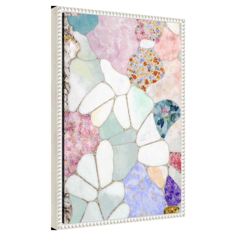 Floral Mosaic Abstract Canvas Art with White Beaded Frame
