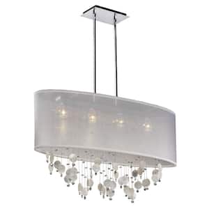 Lifestyles 006 4-Light White Capiz Shell and Crystal Polished Chrome Chandelier W White Oval Sheer Shade