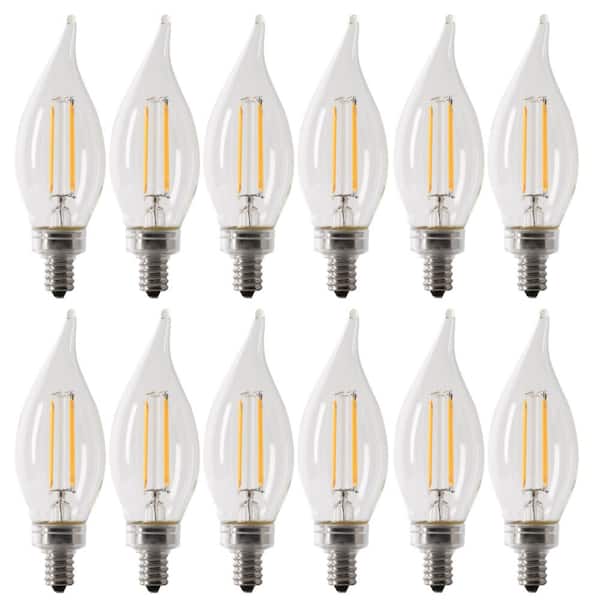Feit Electric 60-Watt Equivalent B10 Candelabra Dimmable Filament Clear Glass Chandelier LED Light Bulb, Daylight (12-Pack)
