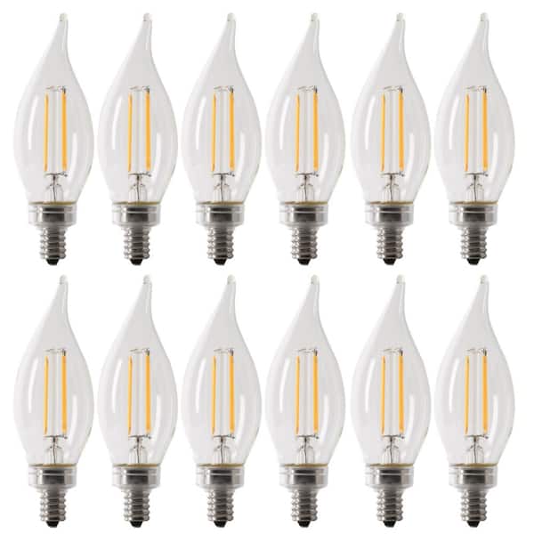Feit Electric 100W Equivalent BA10 E12 Candelabra Dimmable Filament CEC Clear Chandelier Light Bulb Bright White 3000K (12-Pack) BPCFC100930CAFIL/2/6 The Home Depot