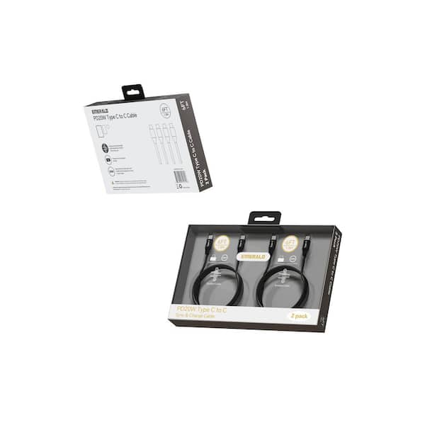 Emerald 6Ft Type C to Type C 20W Braided Charging Cable Black (2 Pack)