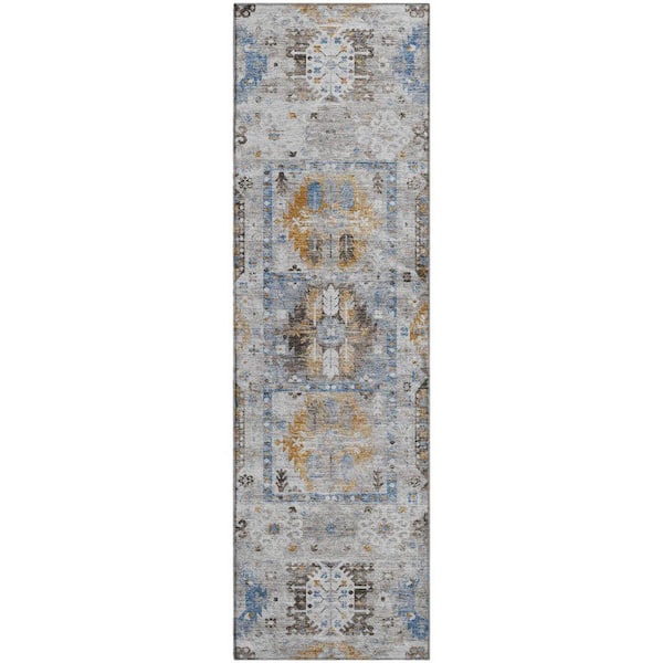 Mayfield Premium Machine Washable Abstract AMF2198 Gray 2 ft. x 7 ft. Runner Rug
