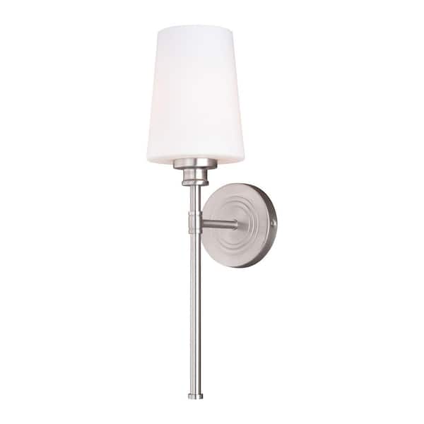 Clark 1-Light Satin Nickel Bathroom Wall Sconce White Glass