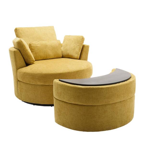 w.pcoco 様 symphony mustard Uixe Mustard Yellow Chenille Upholstered Swivel Accent Barrel