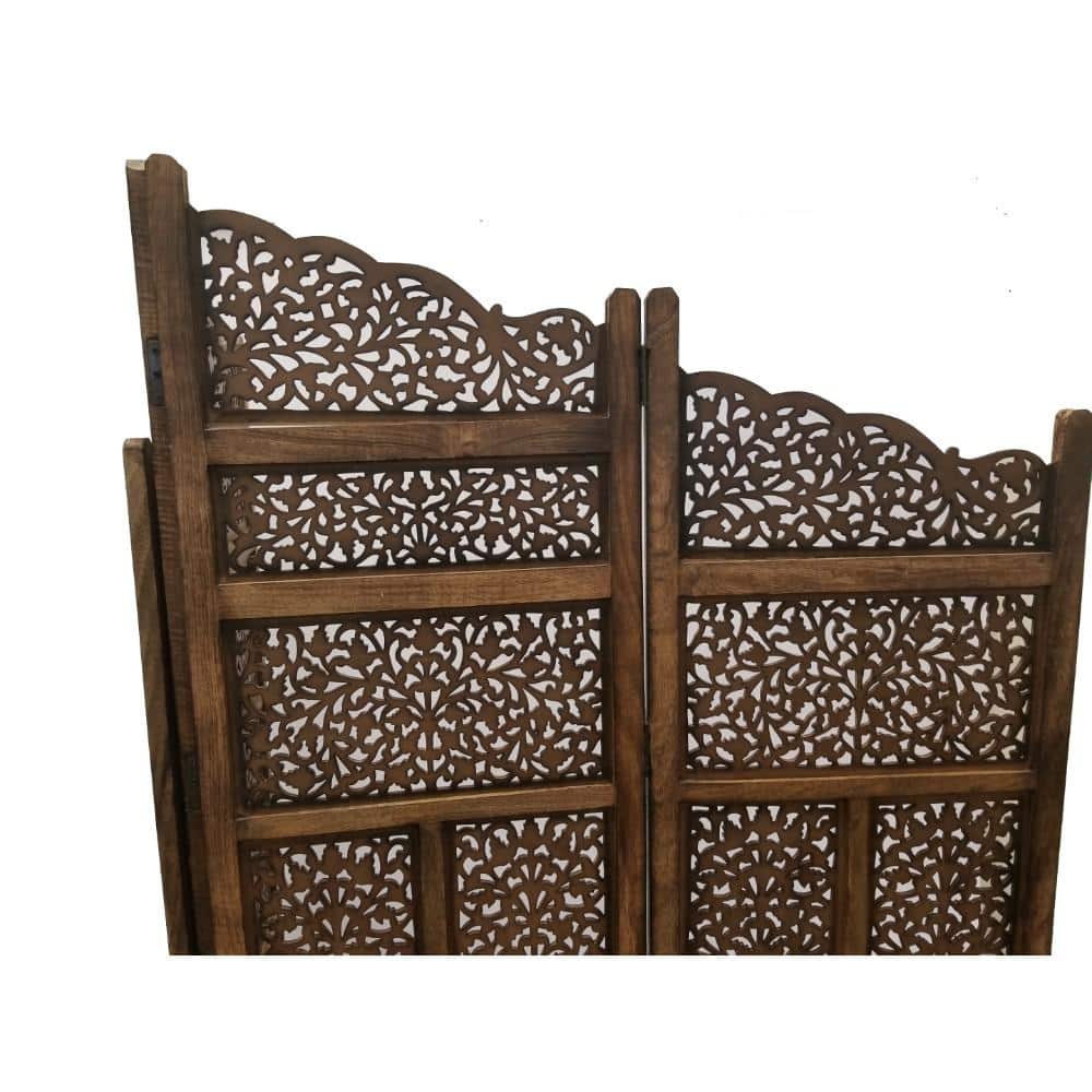 Handmade Dark Brown Mango Wood 4-Panel Room Divider