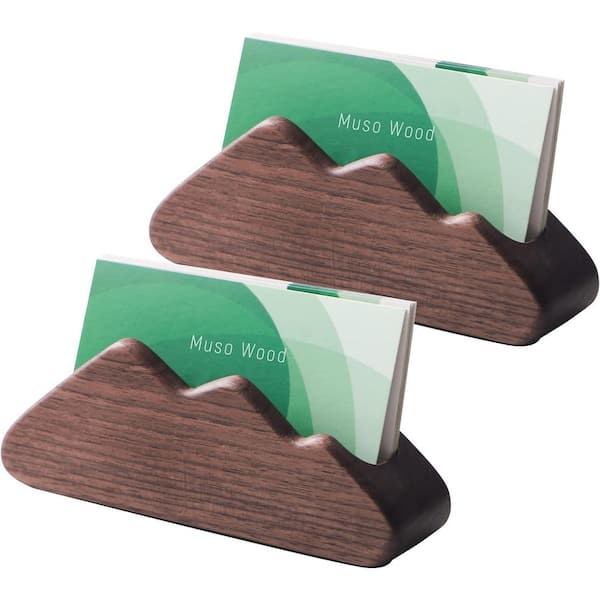 Walnut Wood Business Card Holder Solid Wooden Display Stand Large Capacity for Office Desk Tabletop 4 Pack